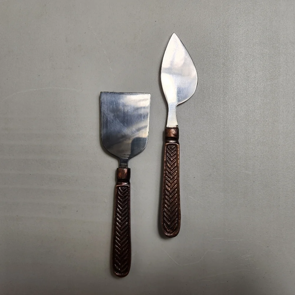 Stainless Steel/Copper Tone Brutalist Rustic Cheese Knives Charcuterie